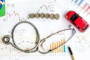 stethoscope car graph and coin photo