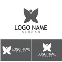 Logotipo de mariposa voladora de belleza con estilo simple de línea minimalista de arte monoline vector