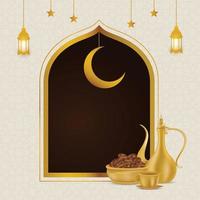 Ramadan Background Frame with Iftar Food and Lantern vector