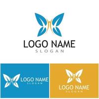 Beauty Flying Butterfly Logo with simple minimalist line art monoline style vector