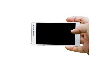 hand holding smartphone blank screen taking photo