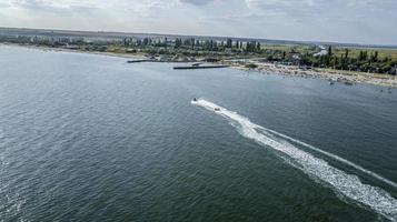 Aerial view of jet ski in the ocean photo