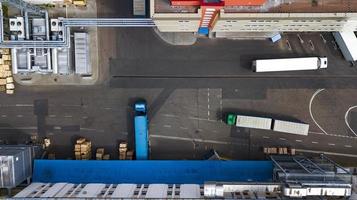 trucks are loaded at the factory top view photo