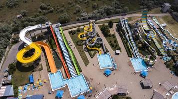water Park with people aerial view from above with drone photo