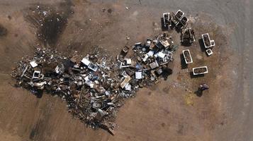 sorting scrap metal top view aerial photography from a drone photo