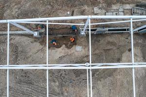 aerial view of construction site with metal reinforcement photo