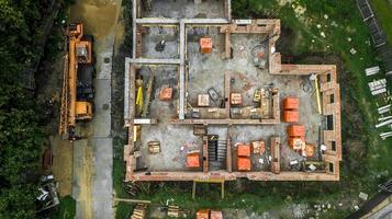 construction site of a residential building top view from the drone photo