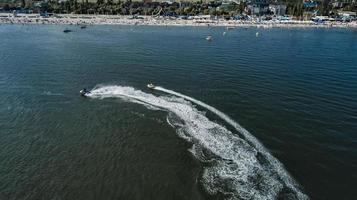 Aerial view of jet ski in the ocean photo