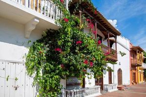 Colombia, Scenic colorful streets of Cartagena in historic Getsemani district near Walled City photo