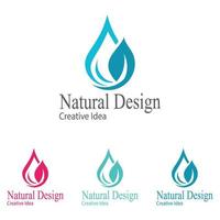 Water drop  droplet with leaf for natural fresh healthy eco logo design vector