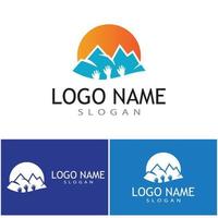 Simple Modern Mountain Landscape Logo Design Vector, Rocky Ice Top Mount Peak Silhouette vector