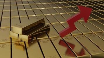 gold investment, gold bars with an up arrow indicate the gold price is rising, 3D Render Illustration photo