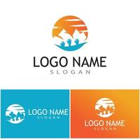 Simple Modern Mountain Landscape Logo Design Vector, Rocky Ice Top Mount Peak Silhouette vector