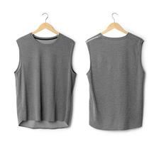 Realistic gray sport Tank top mockup hanging front and back view isolated on white background with clipping path photo