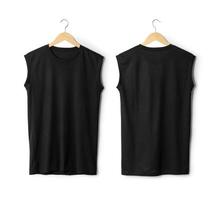 Realistic black sport Tank top mockup hanging front and back view isolated on white background with clipping path photo