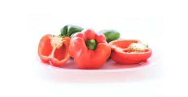 Fresh sweet  peppers isolated on white background. Colorful bell peppers on white background photo