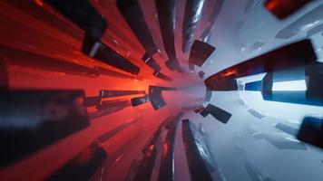 Abstract geometric background sci-fi construction of tube or space station blue red glowing light.,3d model and illustration.