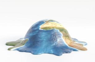 earth melts on white background with global warming concept., 3d model and illustration. photo