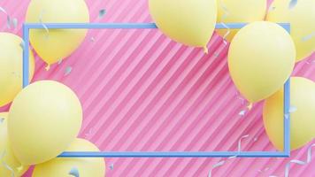 Yellow balloons floating on pink pastel background.birthday party and new year concept. ,3d model and illustration. photo