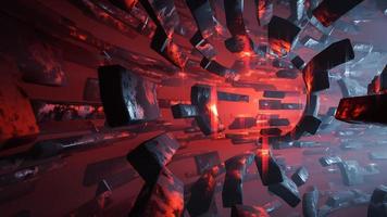 Abstract geometric background sci-fi construction of tube or space station blue red glowing light.,3d model and illustration.