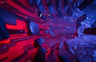 Abstract geometric background sci-fi construction of tube or space station blue red glowing light.,3d model and illustration. photo