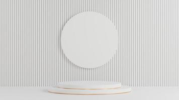 White circle podium for product presentation on white lath wall background minimal style.,3d model and illustration. photo