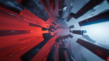 Abstract geometric background sci-fi construction of tube or space station blue red glowing light.,3d model and illustration. photo