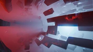 Abstract geometric background sci-fi construction of tube or space station blue red glowing light.,3d model and illustration. photo