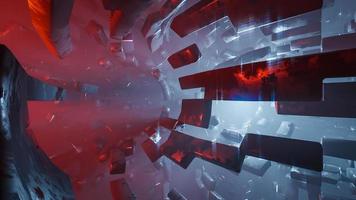 Abstract geometric background sci-fi construction of tube or space station blue red glowing light.,3d model and illustration. photo