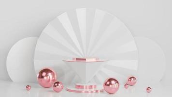 White conical podium for product presentation with ball rose gold color on white background luxury style.,3d model and illustration. photo