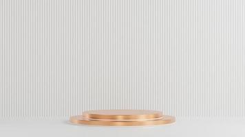 Golden circle podium for product presentation on white lath wall background minimal style.,3d model and illustration. photo