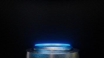 Futuristic pedestal for product presentation on black strip wall background sci-fi style. ,3d model and illustration. photo