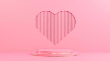 Pink circle podium for product presentation on pink lath wall heart shape hole background minimal style.,3d model and illustration. photo