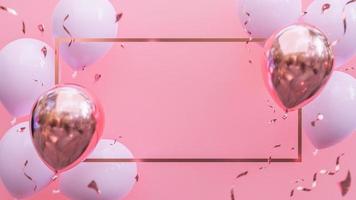 Pink and gold balloons floating on pink pastel background.birthday party and new year concept. ,3d model and illustration. photo