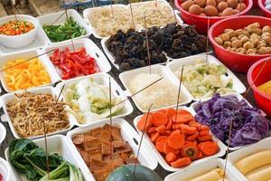 Asian believing, pray with incense and foods. photo