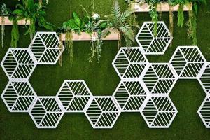 White hexagon pattern on artifact vertical garden in some place at Thailand photo