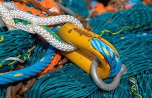 LERICI, LIGURIA, ITALY, 2019. Fishing nets and rope in the harbour in Lerici Liguria Italy on April 21, 2019 photo