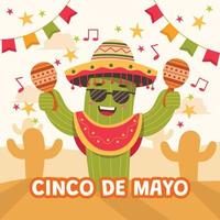 cactus tocando maracas para la celebración del día del cinco de mayo vector