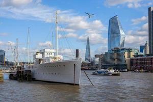 LONDON, UK, 2019. HMS Wellington moored on the River Thames in London on March 11, 2019 photo