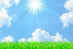 Grass field and sky with bright clouds for the background in the project. photo