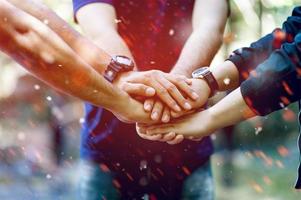 Teamwork and Unity Teamwork, handshaking in the team Team concept photo