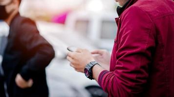 Gentlemen's hands and watches Like wearing a wristwatch And punctuality photo