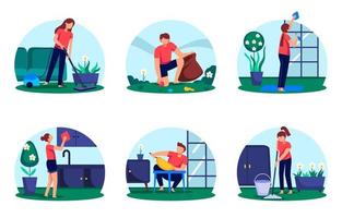 Characters Set of Spring Cleaning Concept vector