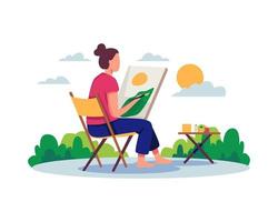 Artist painting on canvas flat illustration vector