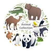 conjunto de vectores de animales. colección de vectores animales divertidos, animales lindos en estilo de dibujos animados