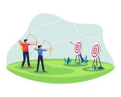 People with bow archery and target vector