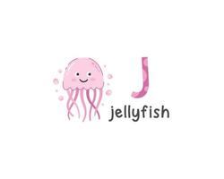 ilustración vectorial de la letra del alfabeto j y medusas vector