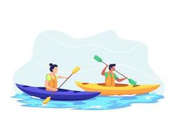 Couple kayaking together illustration vector