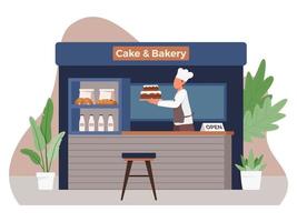 pastel de ilustración vectorial y tienda de panadería
