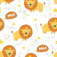 Vector seamless pattern Cute lion with crown